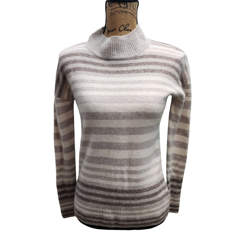 Max Studio 100% Cashmere Striped Mock Neck Sweater Womens Small
